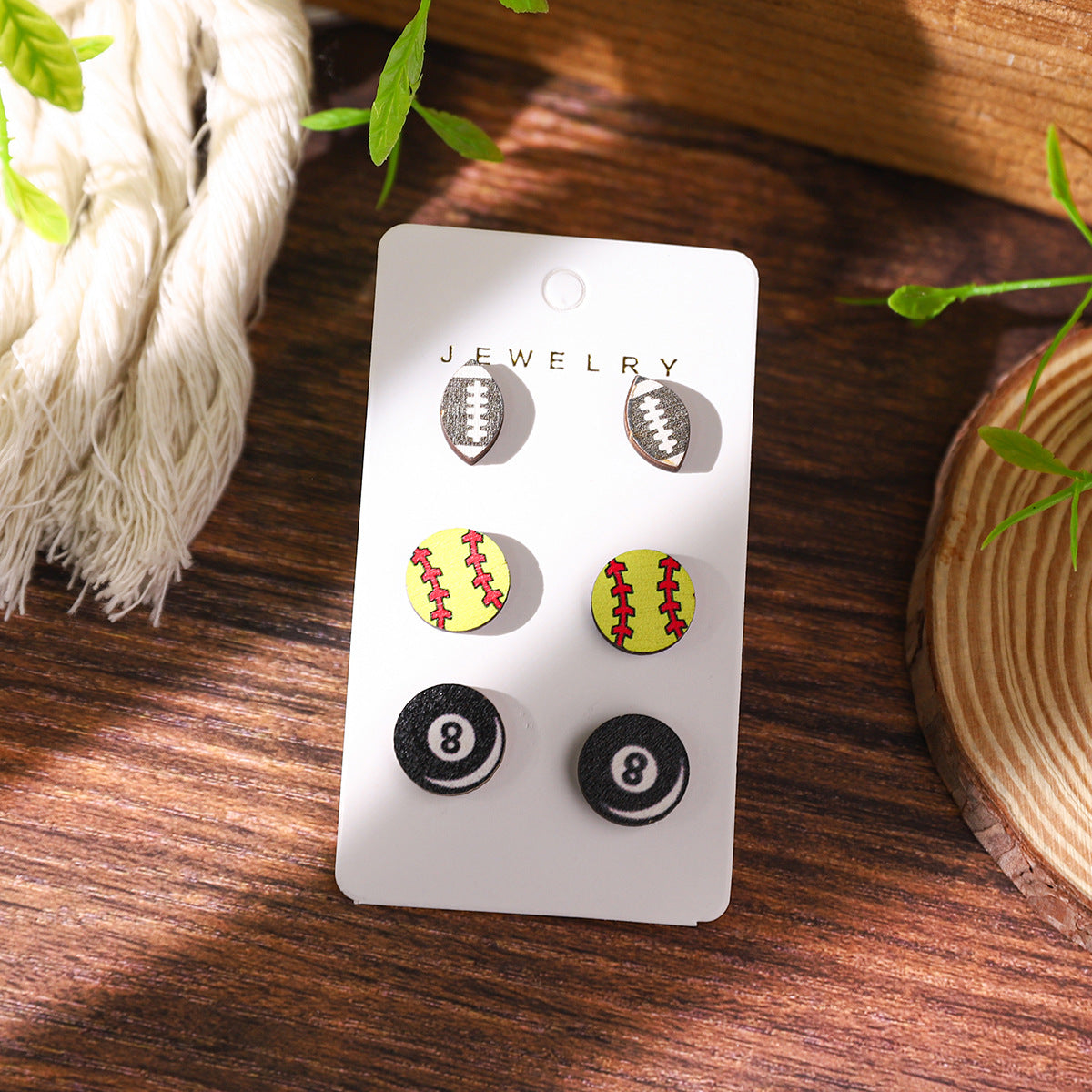 Wholesale Sports Series Baseball Wooden Earrings
