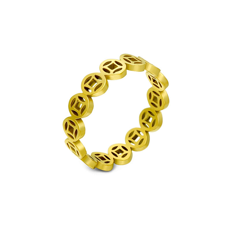 Wholesale Stainless Steel Hollow Copper Coin Ring ACC-RS-BanLan009