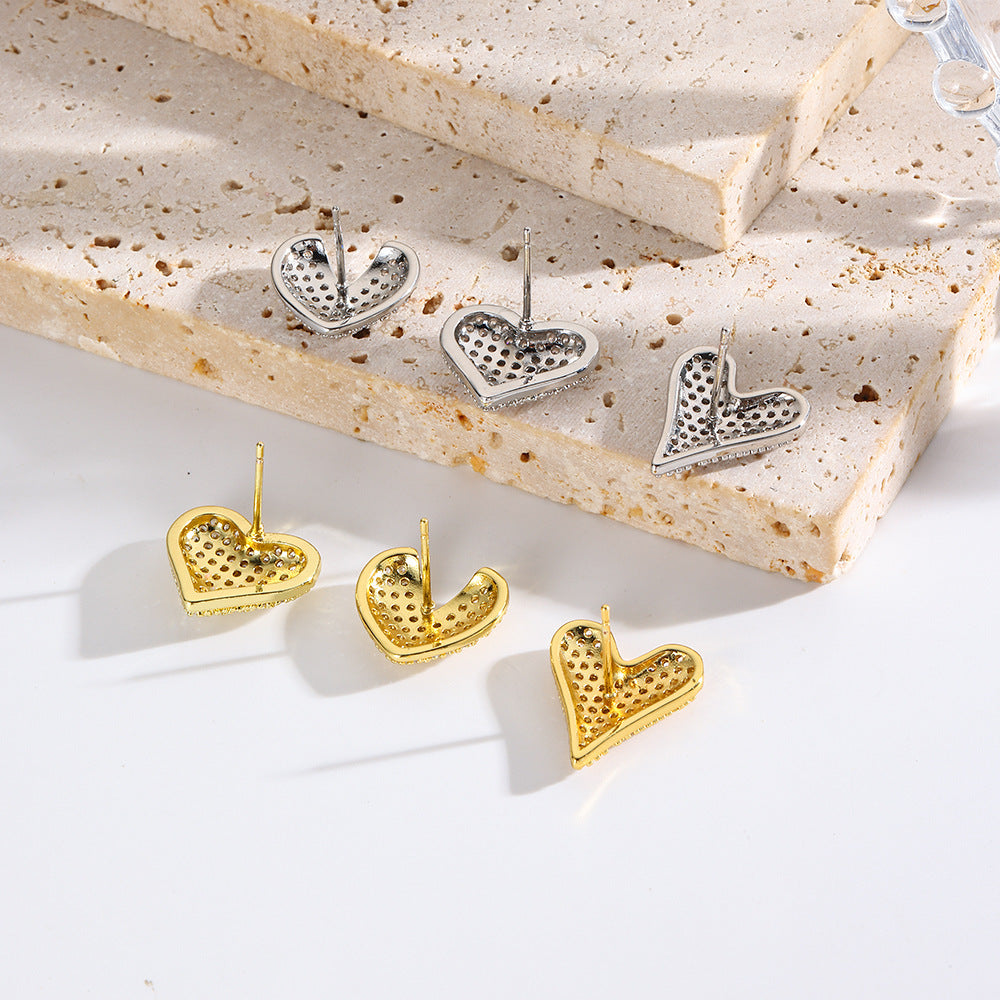 Wholesale  copper plated 18k full zirconium love earrings