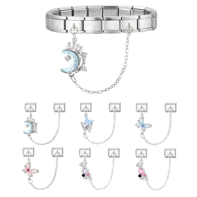 Wholesale Italian Charm Bracelet 9mm DIY Splicing Double Pendant  Stainless Steel Composable Bracelet