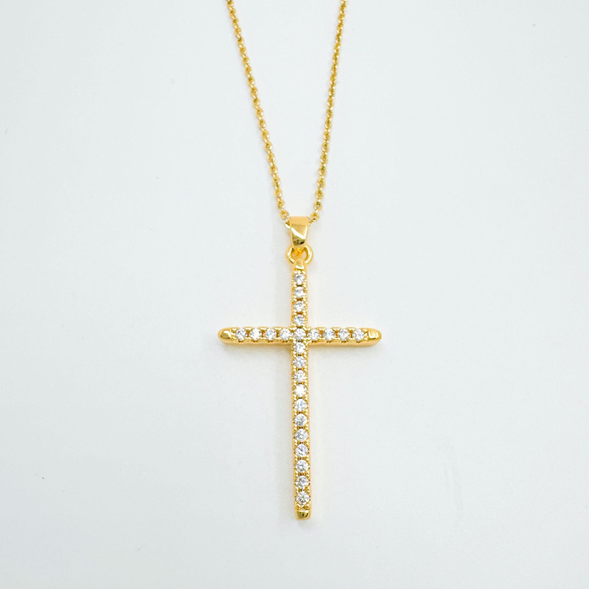 Wholesale Gold Plated Cross Necklace with Zircon Inlay,  Fashion Accessory for Women