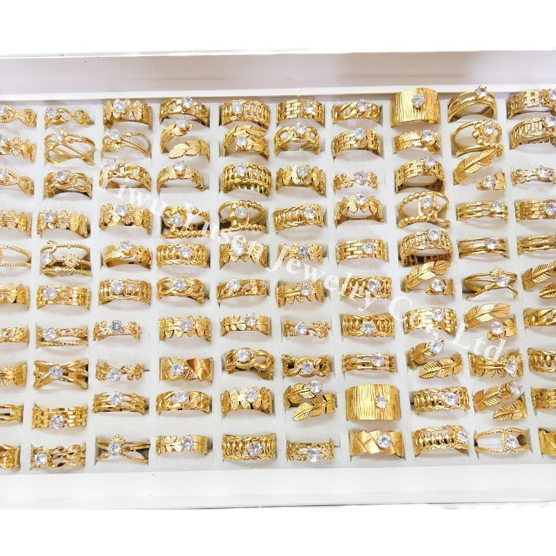 Wholesale 10pcs/set fashion diamond ring stainless steel electroplated gold  ring