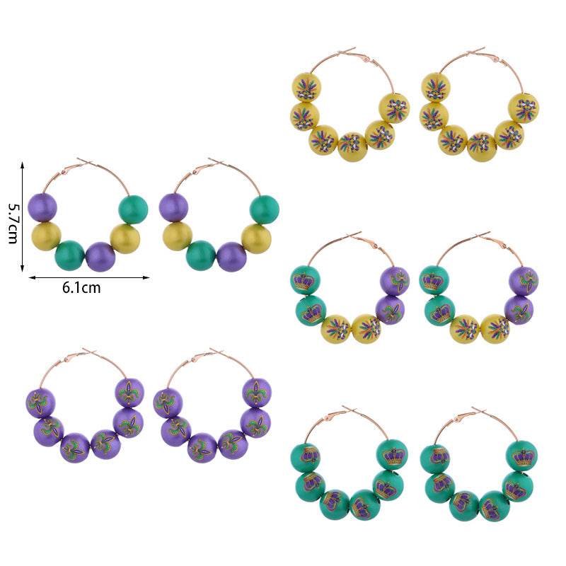 Wholesale Mardi Gras Iris Feather Mask Crown Pearlescent Beaded Large Earrings