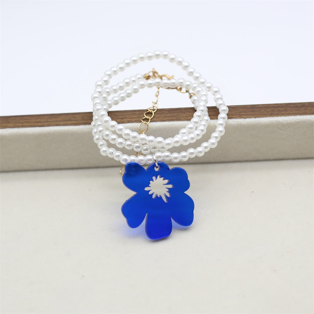 Wholesale Pearl Necklace Transparent Small Flower Series Pendant Necklace