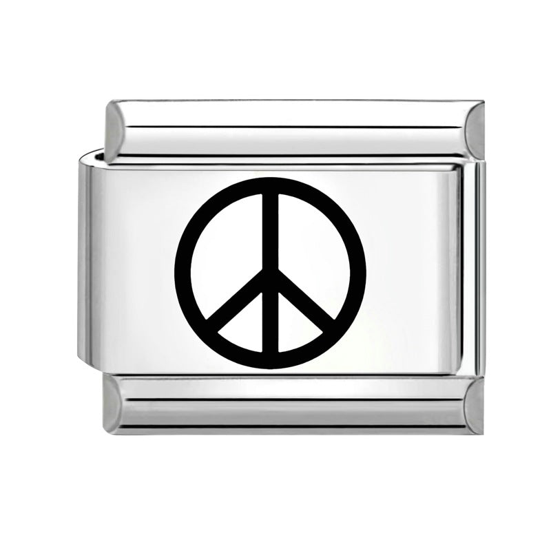 Wholesale Italian Charm Bracelet 9mm DIY Splicing Removable Black and White Lettering Stainless Steel Composable Bracelet