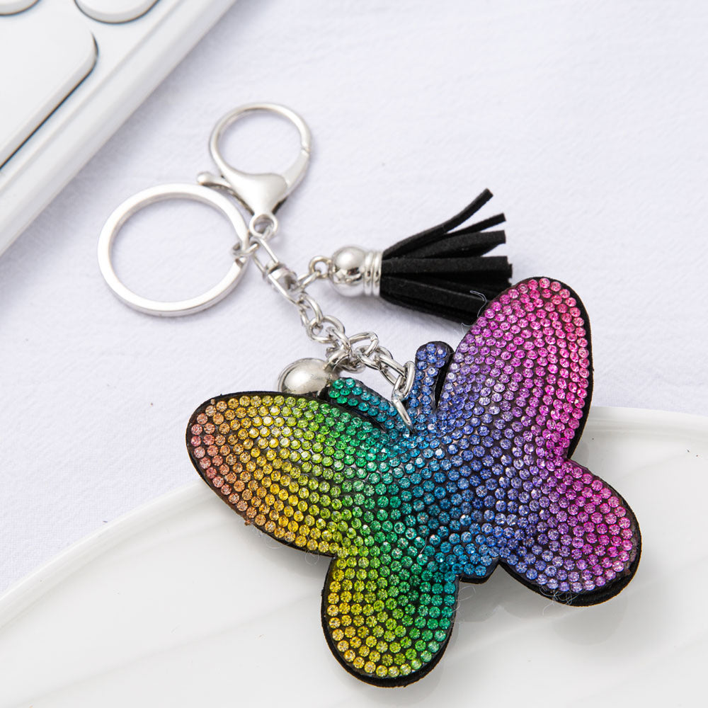 Wholesale  Diamond-embedded colorful butterfly keychain