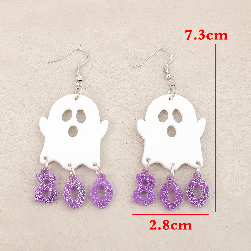 Wholesale  Personalized Acrylic Ghost ing Sequin Letter Halloween Earrings
