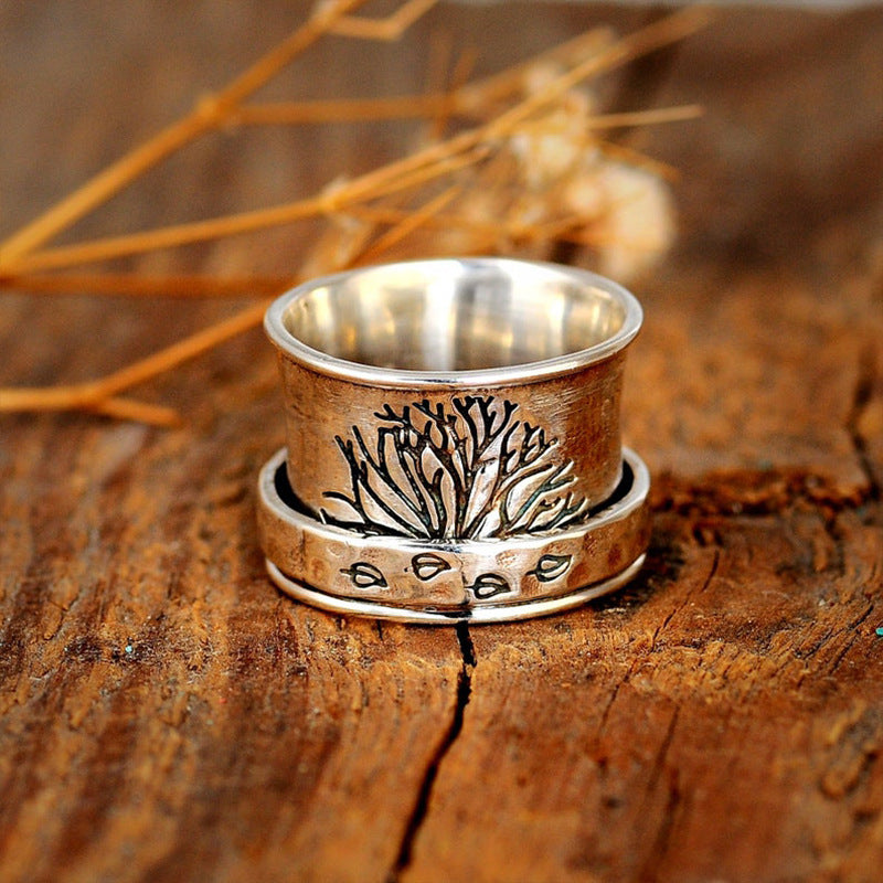 Wholesale Retro rotating tree of life leaf rotating ring