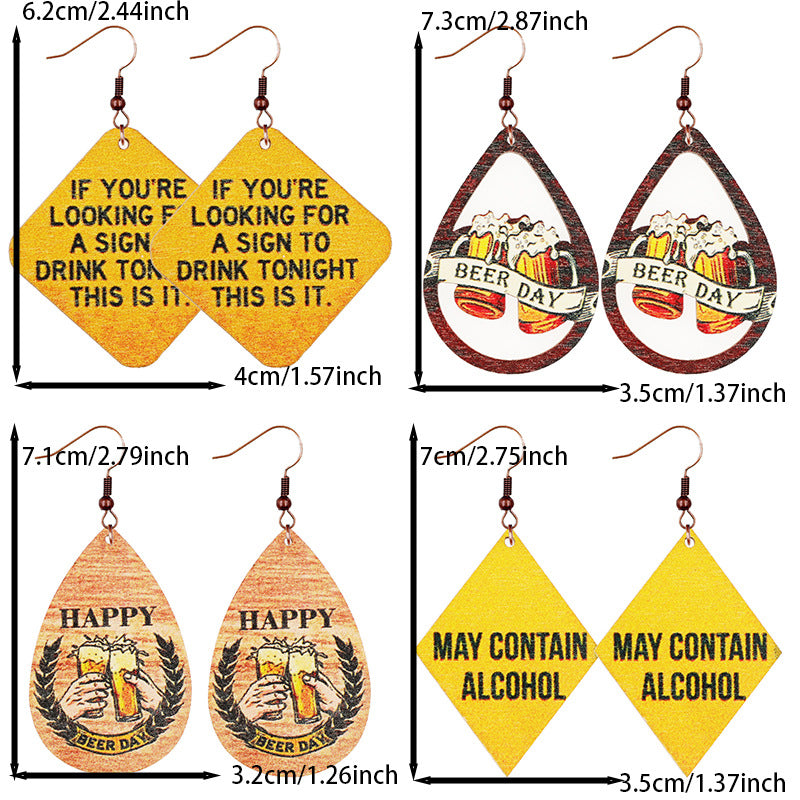 Wholesale Oktoberfest Retro Old Style Beer Elements Geometric Classic Quotes Women's Wooden Earrings