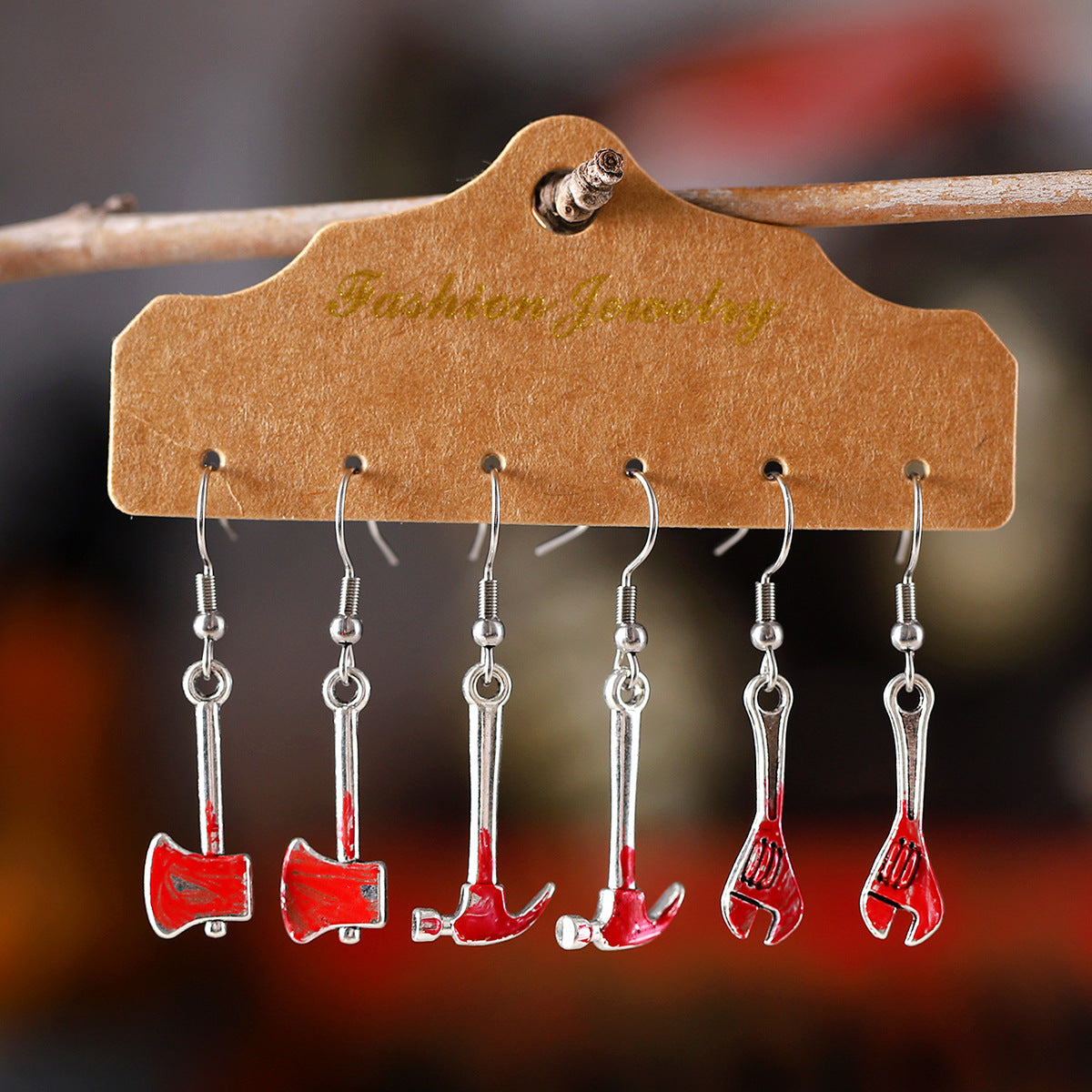 Wholesale  Dark Horror Bloody Skull Ax Saw Teeth Hammer Earrings Set