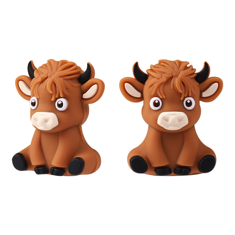 Wholesale 20pcs Western 3D Cow Silicone Focal Beads ACC-BDS-RongFa035