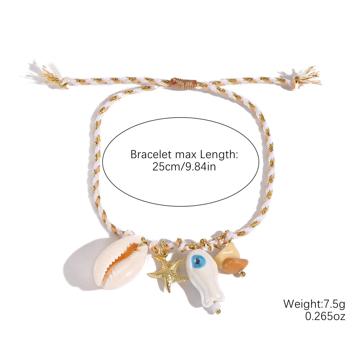 Wholesale Woven bracelet ceramic starfish shell small fish pendant colored rope bracelet