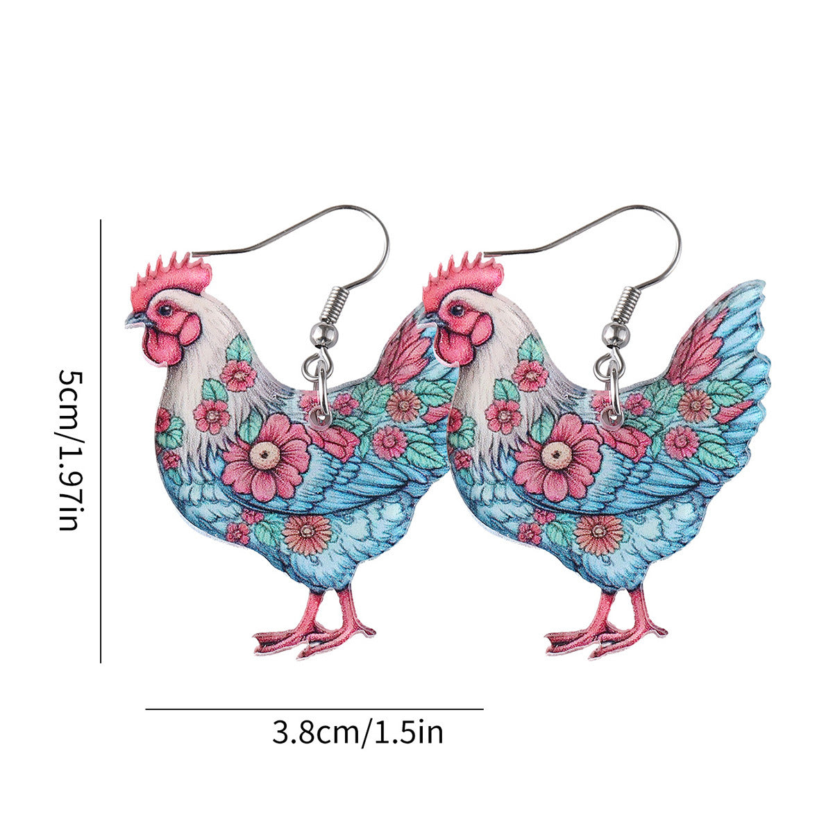 Wholesale Western Farm Flower Hen Pendant Earrings