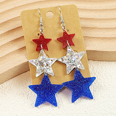 Wholesale  American Independence Day Multi-String Stitching Five-Pointed Star  Acrylic Earrings