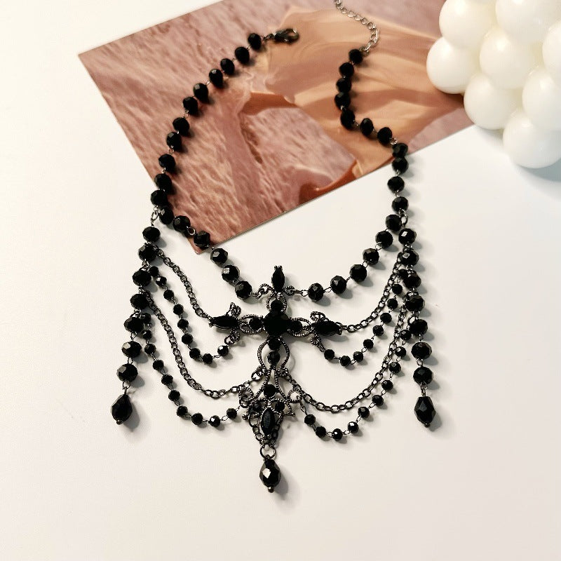 Wholesale Multi-layer Black Crystal Beaded Hollow Baroque Necklace