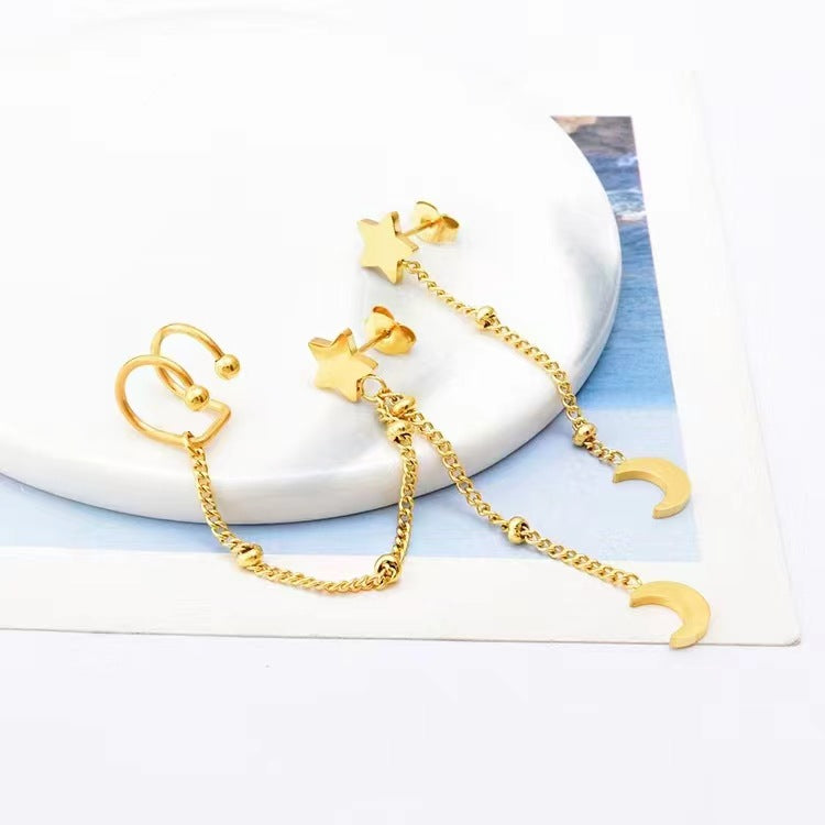 Wholesale Titanium Steel full diamond round pendant mid-length flower earrings