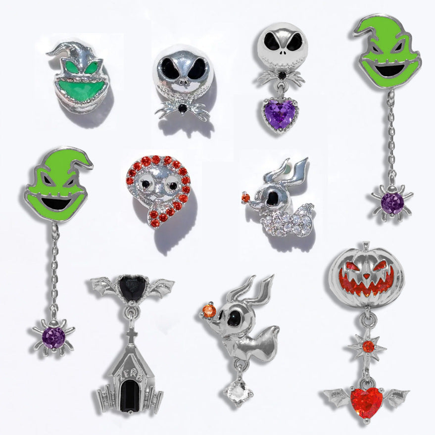 Wholesale Halloween Plated 18K Real Gold Cartoon Pumpkin Ghost Zircon Earrings suit