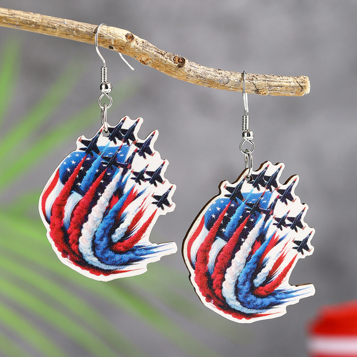 Wholesale  US Independence Day Element Wooden Water Drop Earrings