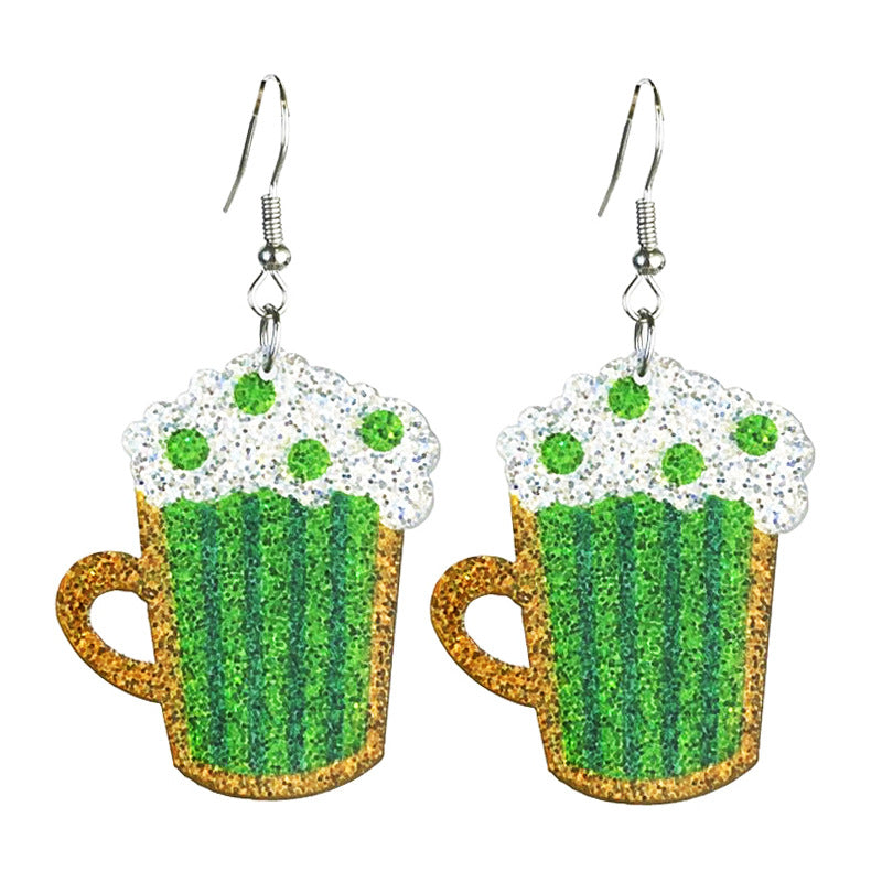 Wholesale 2 pairs/pack St. Patrick's Green Sparkling Acrylic Element Earrings ACC-ES-HY220