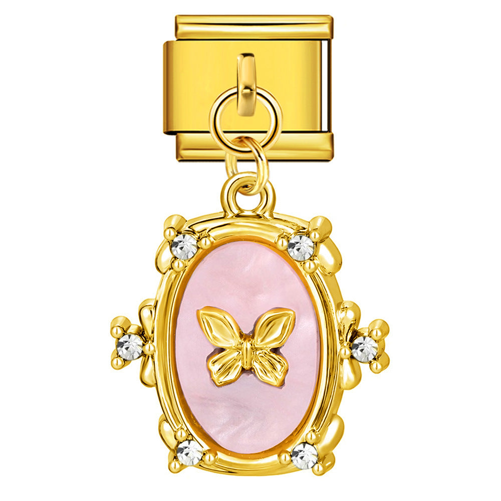 Wholesale  Italian Modular Oval ButterflyTitanium Steel DIY Bracelet