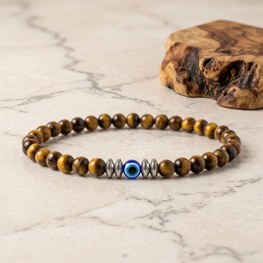 Wholesale Evil Eye Natural Stone Tiger Eye Turquoise Beaded Bracelet Fashion Accessory for Everyday Wear