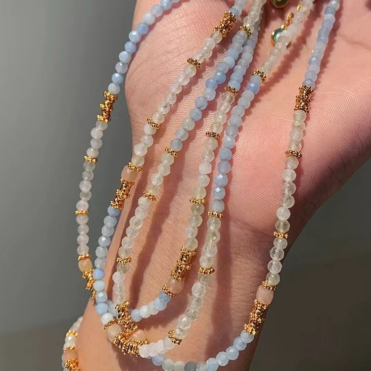 Wholesale  Natural Aquamarine Tianhe Stone Beaded White Crystal Necklace