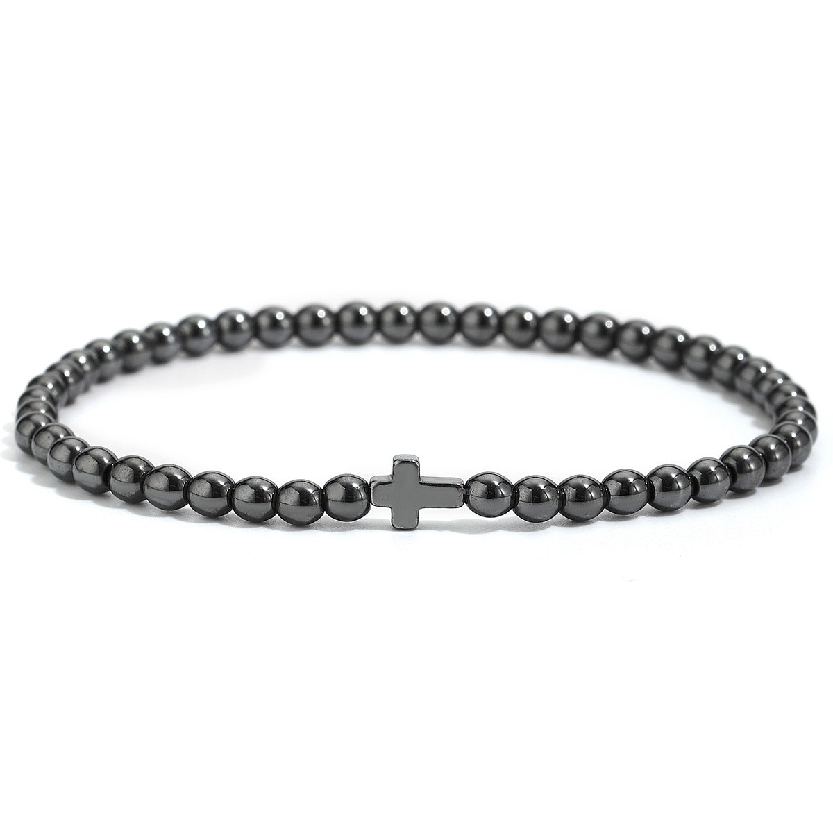 Wholesale Cross Bead Bracelet Black Stone Unisex Elastic Adjustable Fashion Accessory Gift