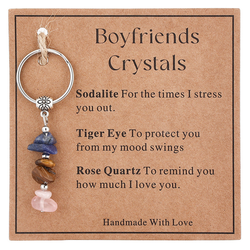 Wholesale  Stone Beaded Keychain Citrine Moonstone Gravel Combination Stainless Steel Bead Key Chain