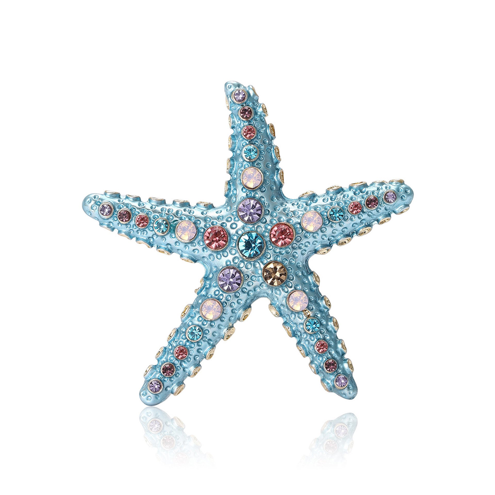 Wholesale Gold Tone Alloy Starfish Brooch With Rhinestones Tropical Beach Style Fashion Accessory For Women