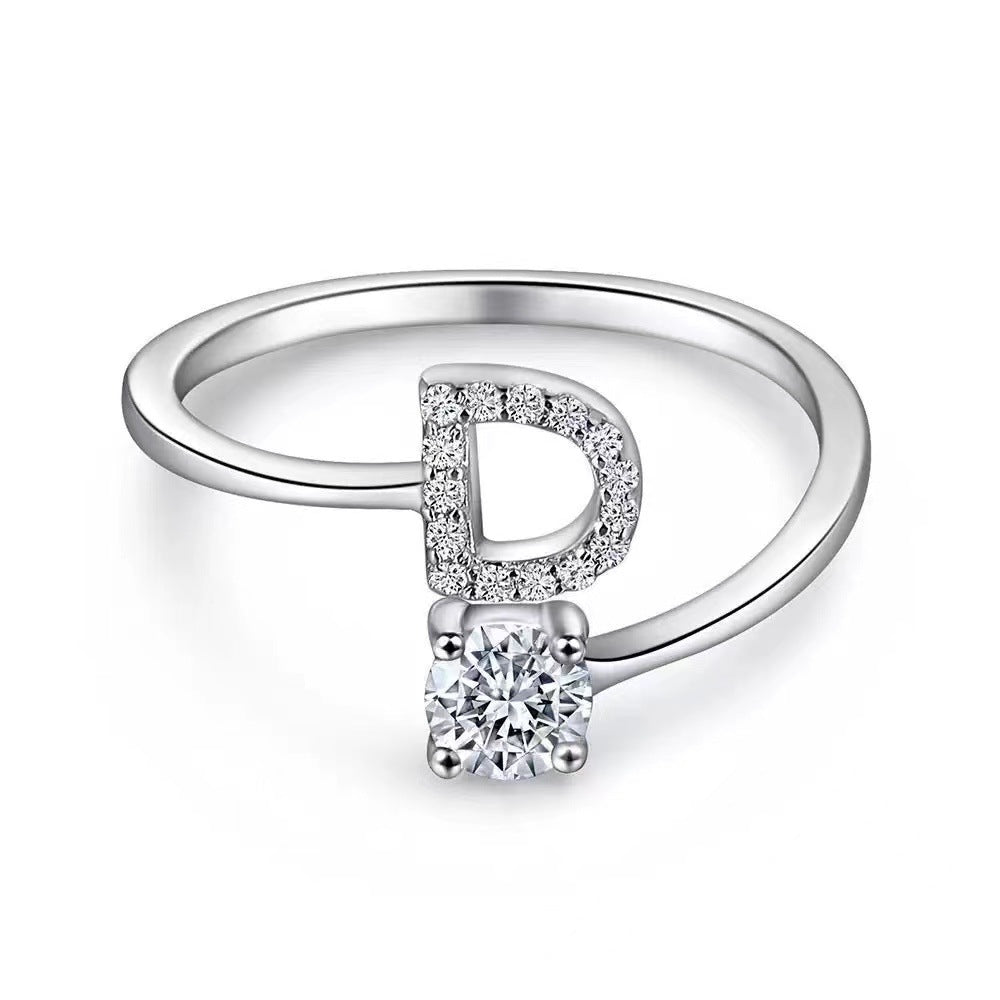 Wholesale Chic Adjustable Letter Ring For Women 26 English Letters Zinc Alloy Electroplated Jewelry Accessory Boutique Resale