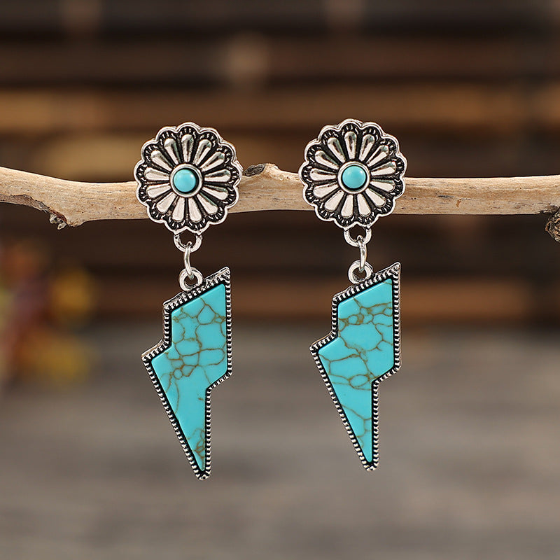 Wholesale Alloy Electroplated Green Lightning Turquoise Earrings for Party Wear