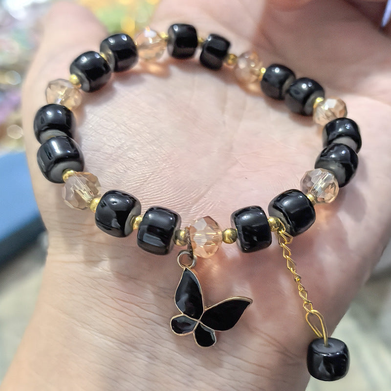 Wholesale Glass Crystal Butterfly Bracelet,  Handmade Barrel Beads Fashion Accessory for Women