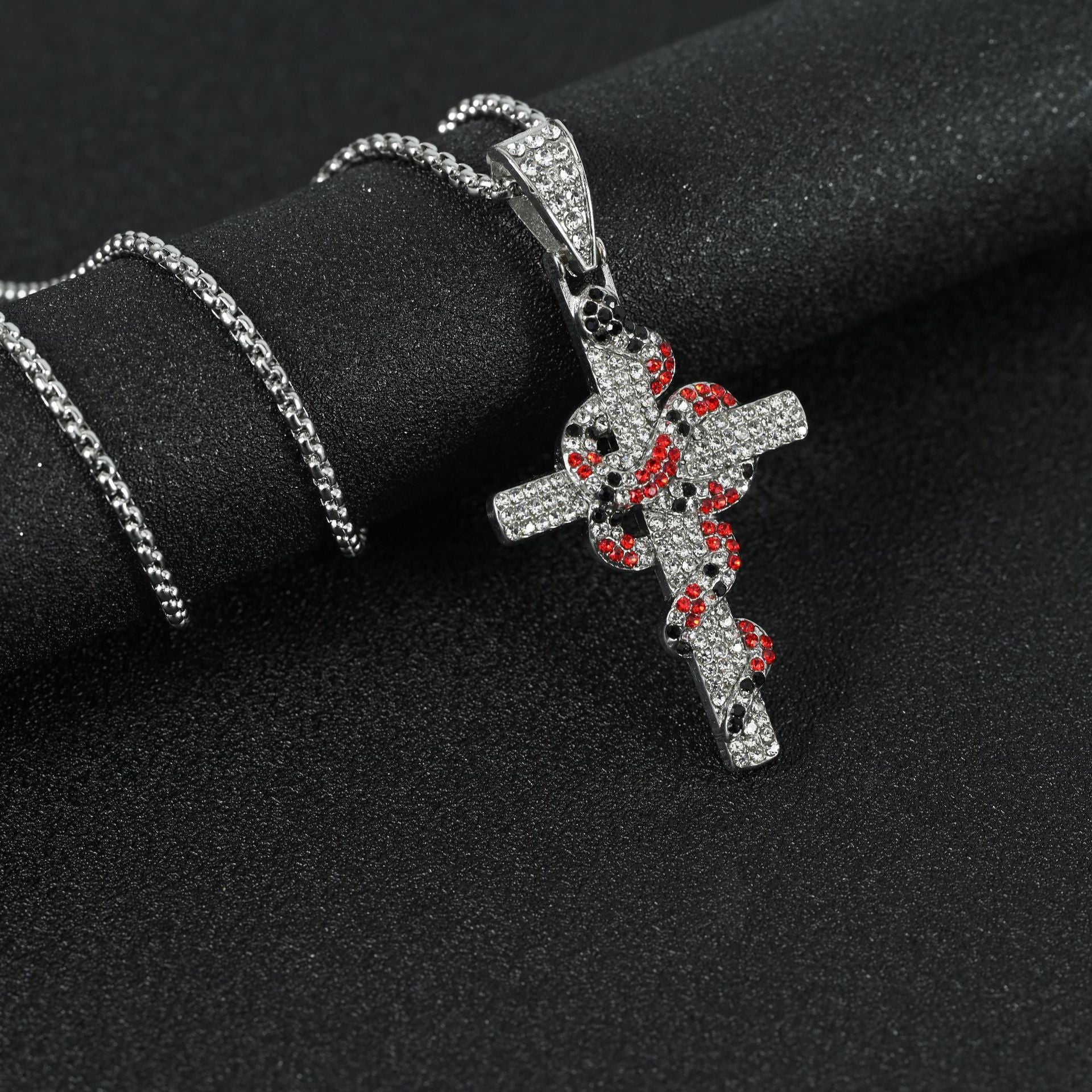 Wholesale Retro Hip Hop Cross Snake Pendant Necklace Zinc Alloy Zircon Men S Jewelry Accessory