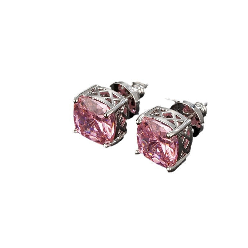 Wholesale  inlaid zircon square pink square earrings