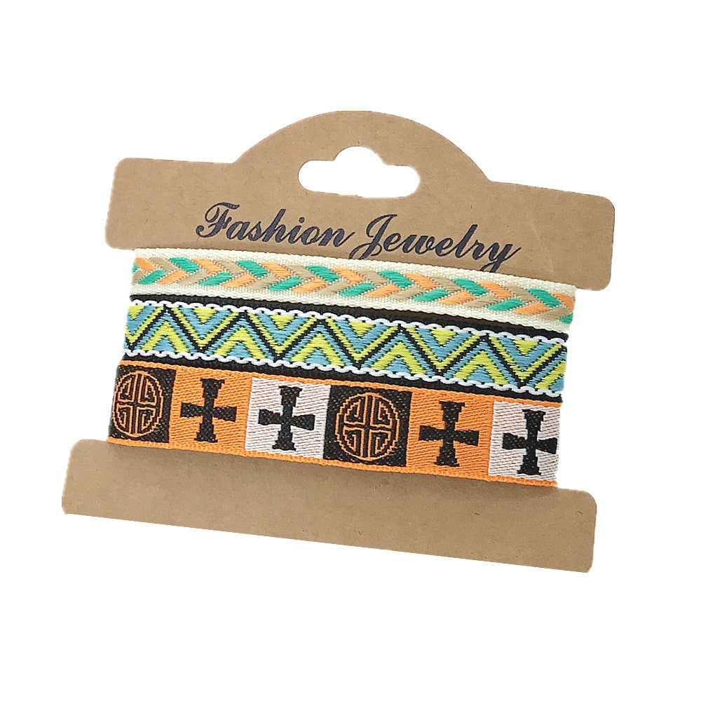 Wholesale 3 Pcs Set Hot Sale Retro Ethnic Bohemian Hand Rope Nepal Colorful Woven Bracelet Jewelry