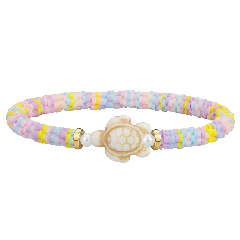 Wholesale polymer clay beaded elastic bohemian style handmade turtle bracelet