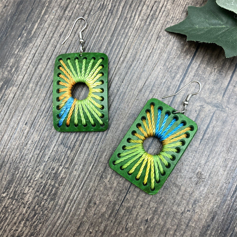 Wholesale Vintage Geometric Bohemian Wood Rectangular Earrings ACC-ES-FX059