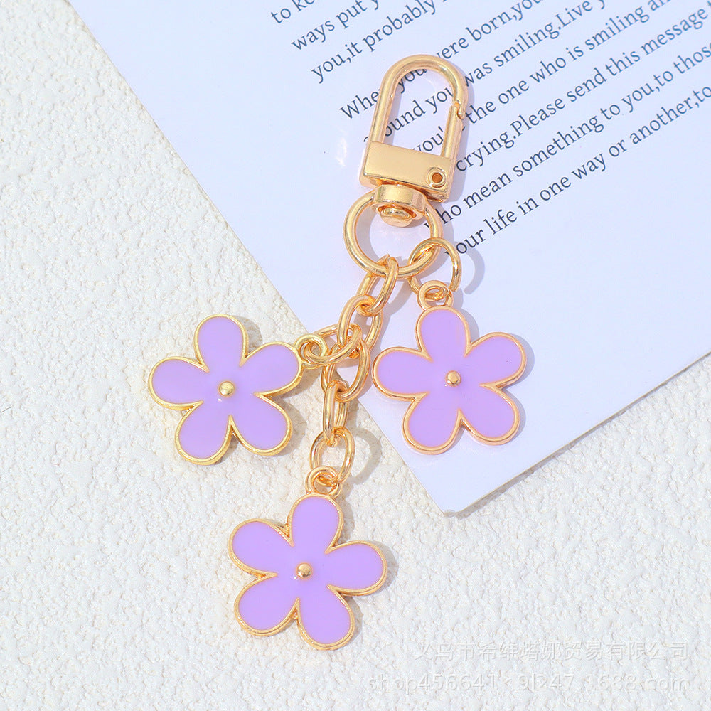 Wholesale Zinc Alloy Oil Dripping Flower Keychain Double-Sided Pendant Bag Charm