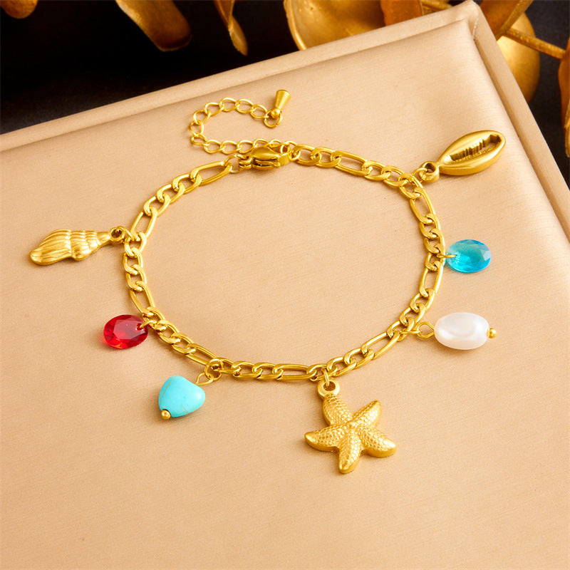 Wholesale  creative gold-plated tortoise dolphin starfish pendant stainless steel chain bracelet