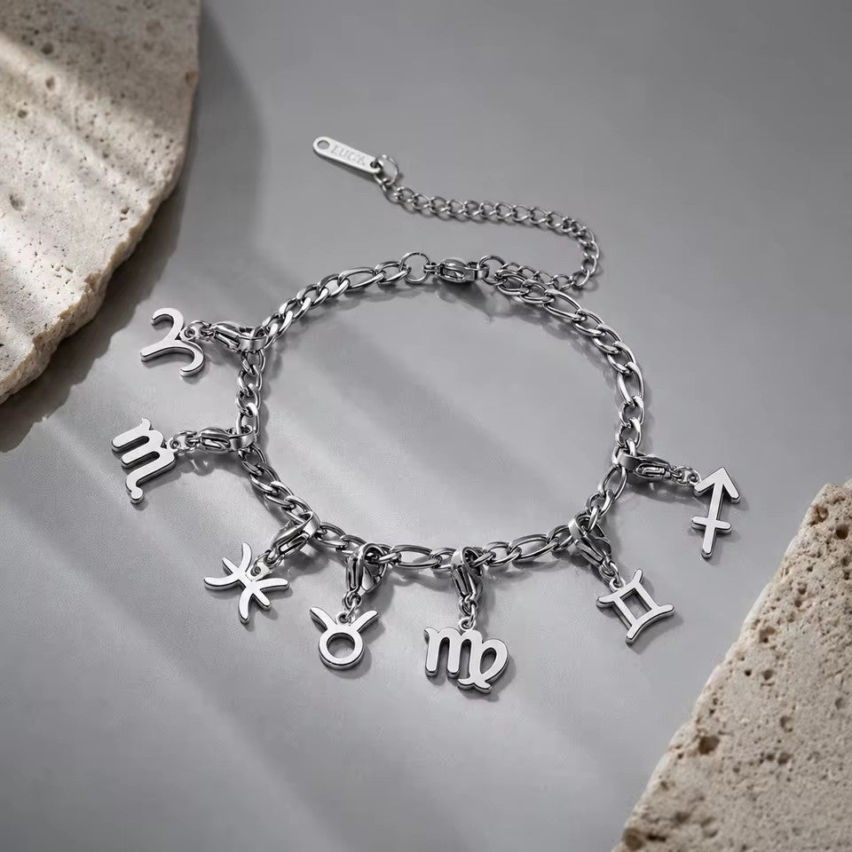 Wholesale Casual Stainless Steel Zodiac Pendant Charms with Lobster Clasp for DIY Jewelry Bracelets Necklaces,  Gift Idea