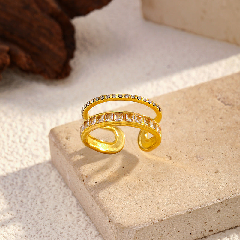 Wholesale double-layer diamond-encrusted stainless steel ring