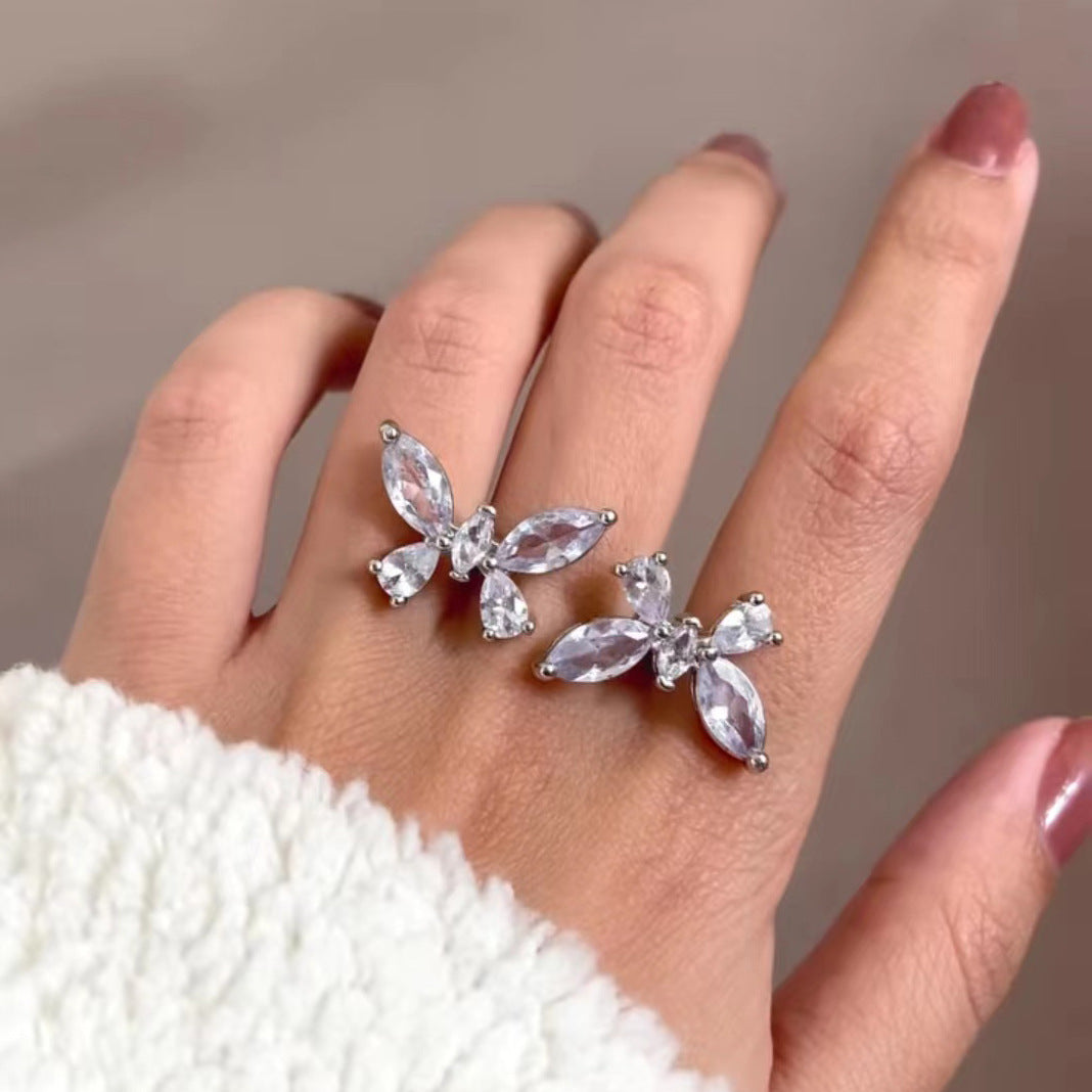 Wholesale Heart Shaped Rhinestone Adjustable Open Ring Chic Women S Fashion Jewelry Accessory For Party Gift