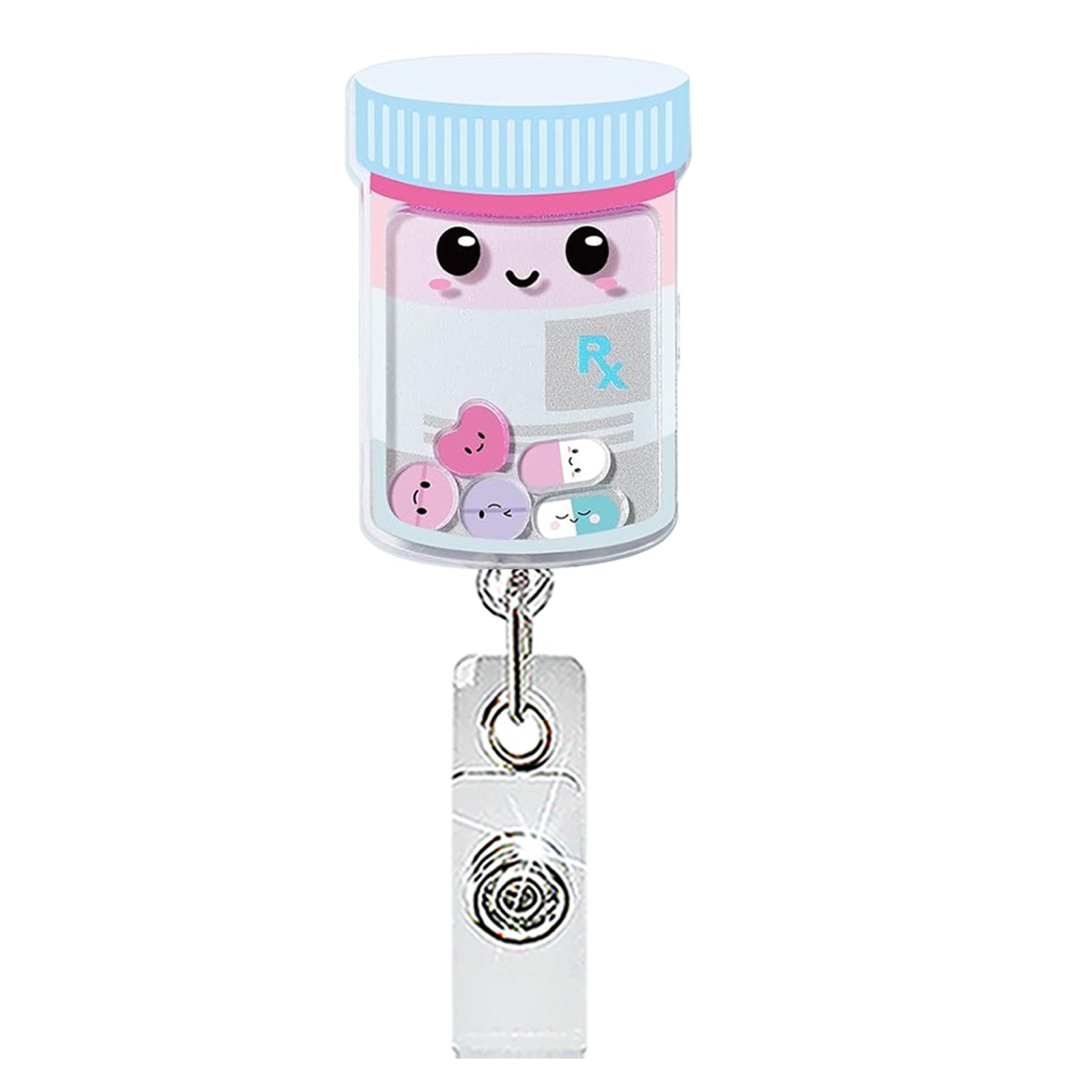 Wholesale Cute Acrylic Heart-Shaped Retractable Badge Holder - Pill Bottle Design for Doctor Nurse,  Rotating Clip,  Gift