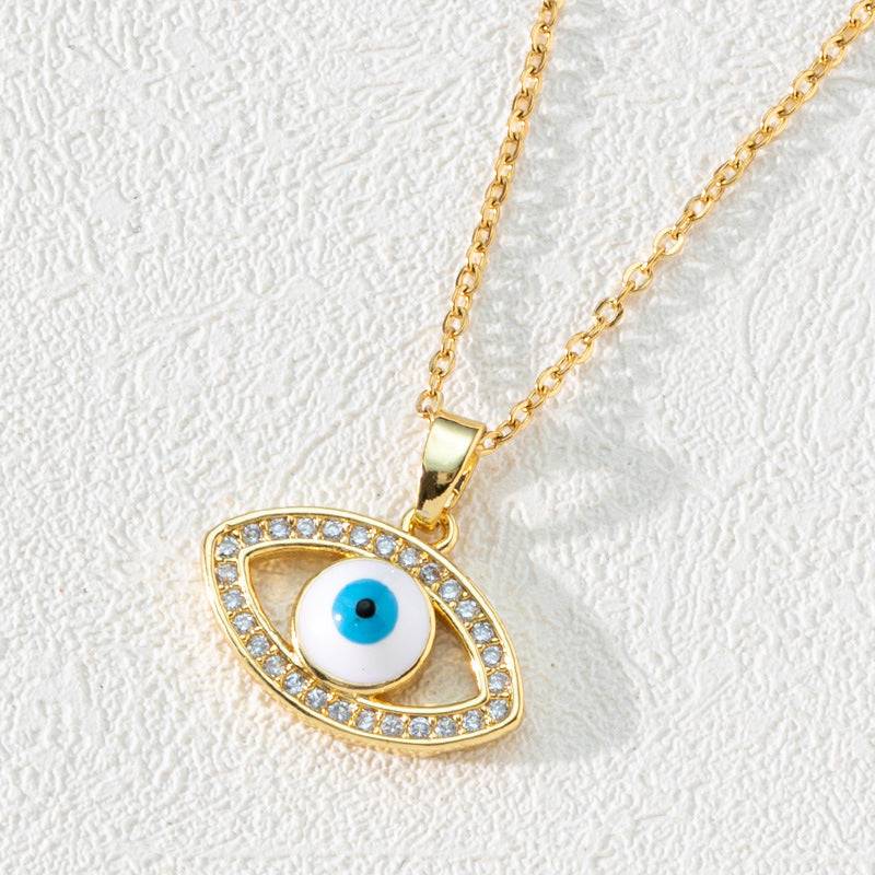 Wholesale Bohemian Evil Eye Pendant Necklace Copper Zircon Drop Oil Fashion Accessory Boutique Resale