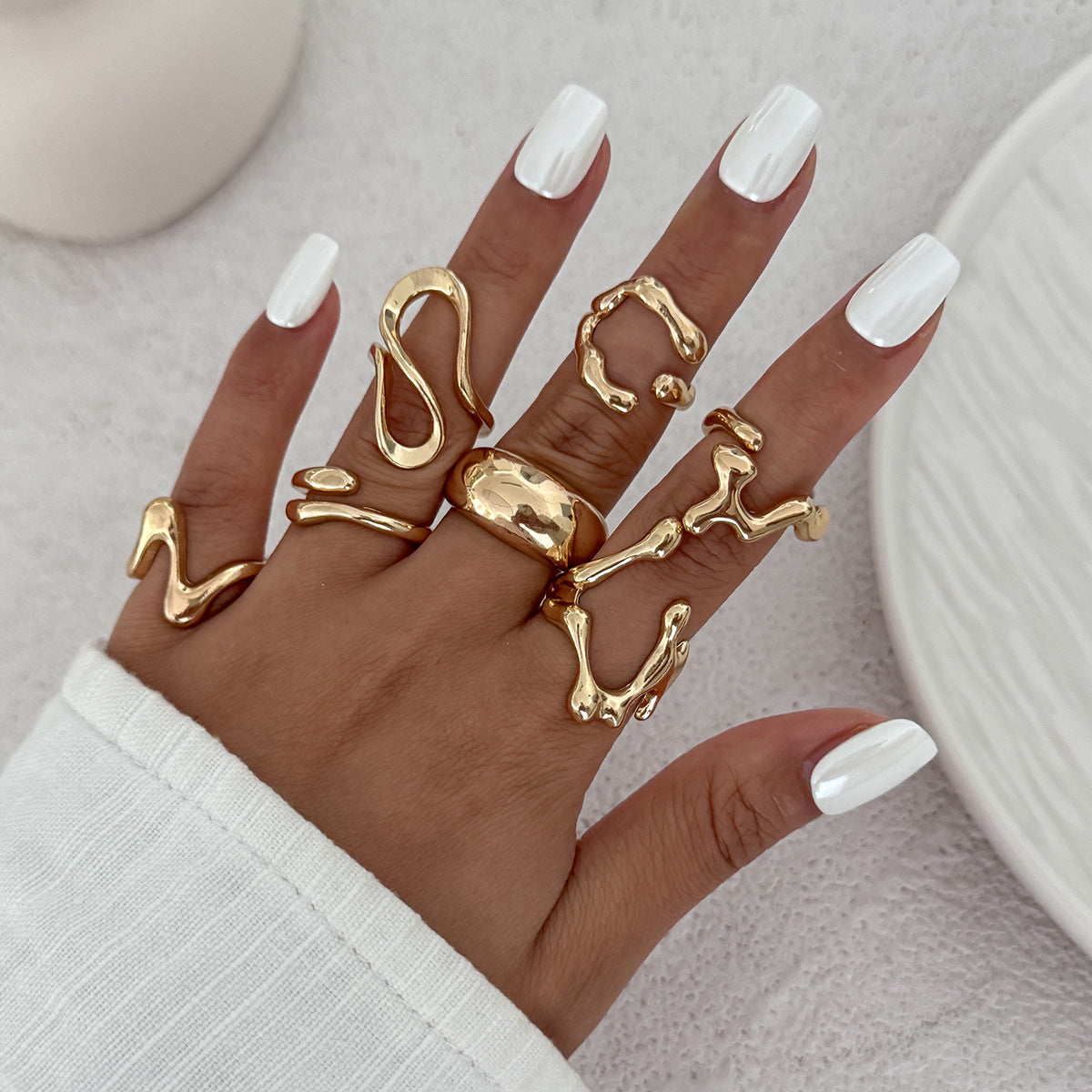 Wholesale Irregular liquid lava metal wrinkled open design light-sensitive surface ring