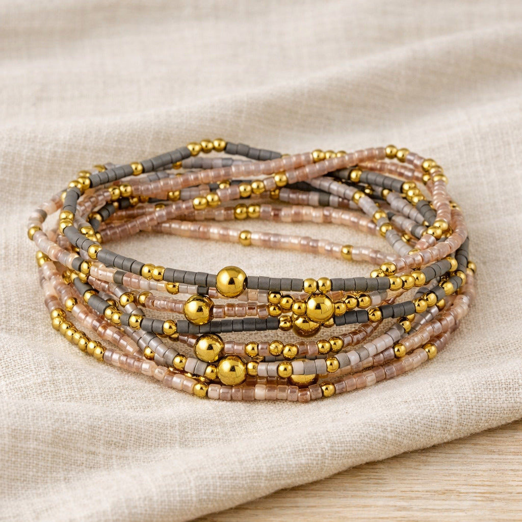 Wholesale Bohemian Glass Bead Bracelet Set 9-Piece Fashion Accessory Boutique Gift