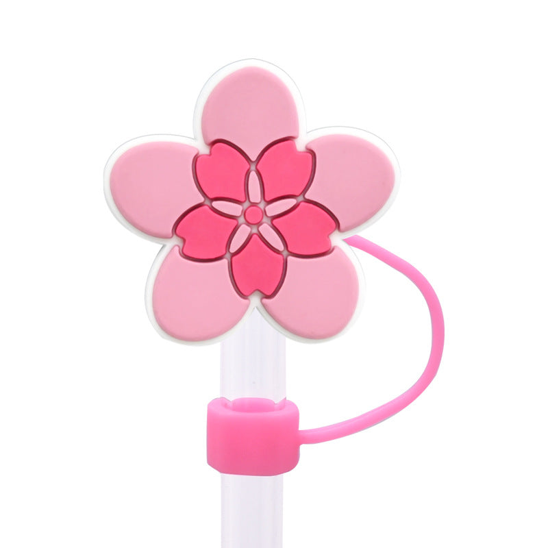 Wholesale  10pcs Peach Blossom 8/10mm PVC Soft Straw Tube Cap