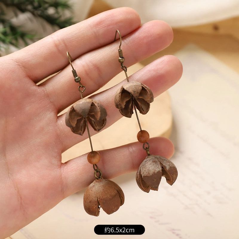 Wholesale Vintage Hand-made Plant Fruit Wood Earrings