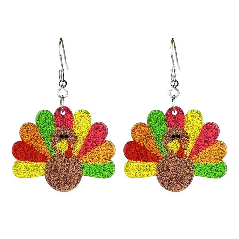 Wholesale Shining Autumn Thanksgiving Turkey Pumpkin Pie Maple Leaf Coffee Sunflower Earrings