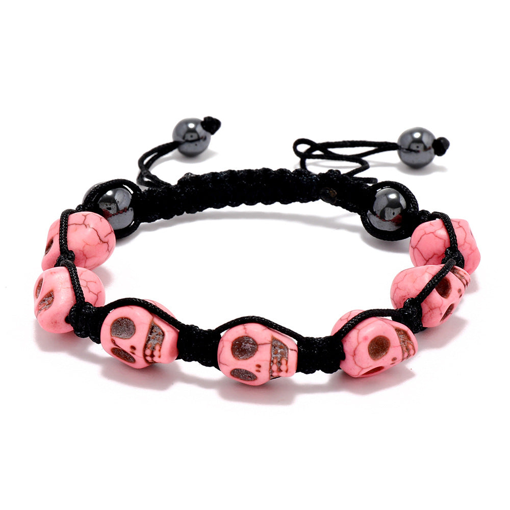 Wholesale Skull Design Handmade Braided Red Plastic Bracelet Women' s Fashion Accessory Casual Gift